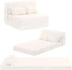 Folding Sofa Bed Couch,Single Size Foldable Futon  Bed with Pillow, Folding Sleeper Sofa  Bed Floor Mattress for Guest Room, Living Room, Beige