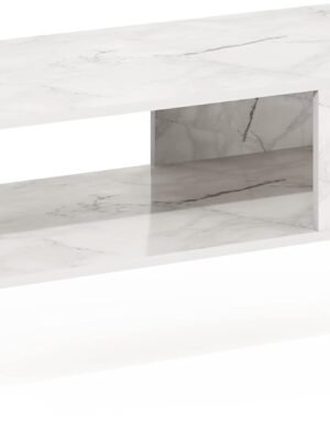 Mid Century Style Coffee Table with Wood Legs, Marble White