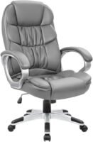 Office Chair High Back Computer Chair Desk Chair, Leather Adjustable Height Modern Executive Swivel Task Chair with Padded Armrests and Lumbar Support (Gray)