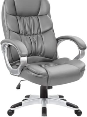 Office Chair High Back Computer Chair Desk Chair, Leather Adjustable Height Modern Executive Swivel Task Chair with Padded Armrests and Lumbar Support (Gray)