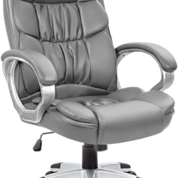 Office Chair High Back Computer Chair Desk Chair, Leather Adjustable Height Modern Executive Swivel Task Chair with Padded Armrests and Lumbar Support (Gray)