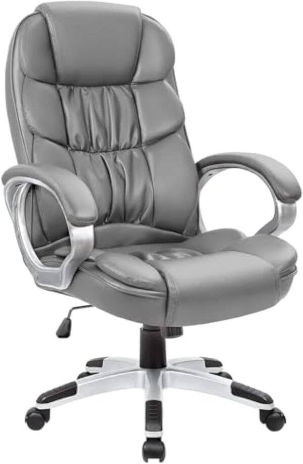 Office Chair High Back Computer Chair Desk Chair, Leather Adjustable Height Modern Executive Swivel Task Chair with Padded Armrests and Lumbar Support (Gray)