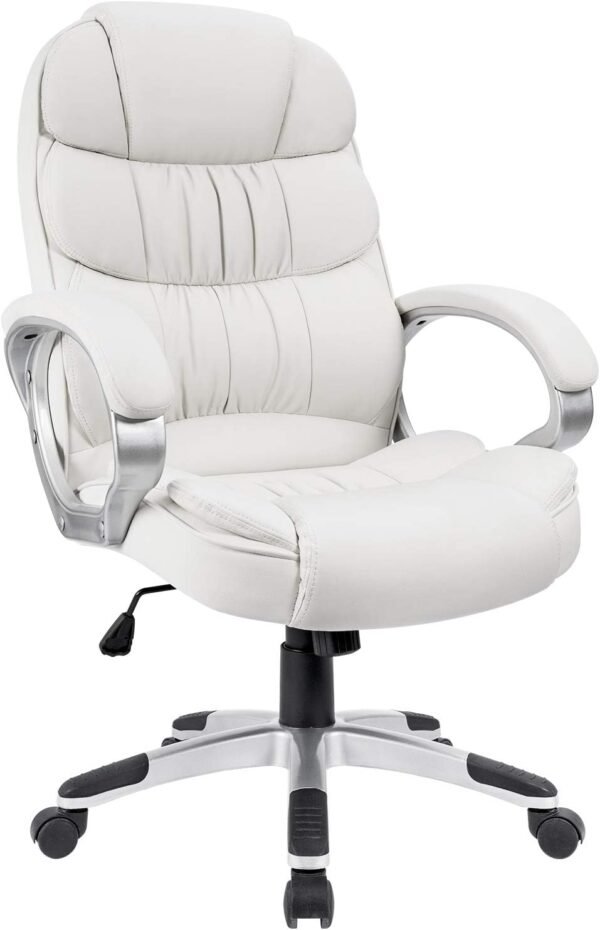 Office Chair High Back Computer Desk Chair,  Leather Adjustable Height Modern Executive Swivel Task with Padded Armrests and Lumbar Support (White)