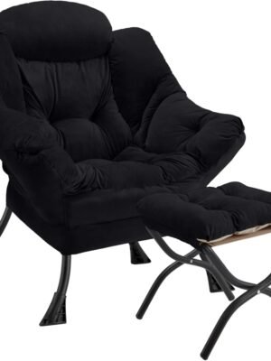 Lazy with Folding Ottoman Large ,Contemporary Lounge Leisure Sofa with Armrests Upholstered Sofa Arm Reading for Bedroom,Dorm & Office(Black-f)