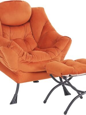 Lazy with Ottoman, Contemporary Lounge Leisure Sofa with Armrests, Reading and Folding Footstool Set for Living Room, Bedroom, Orange