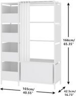 Portable Closet，Free Standing Wardrobe Closet with Hanging Rod and Curtain，Clothes Storage Organizer, for Cloakroom, Bedroom，40.55 x 16.73 x 65.35Inches，White