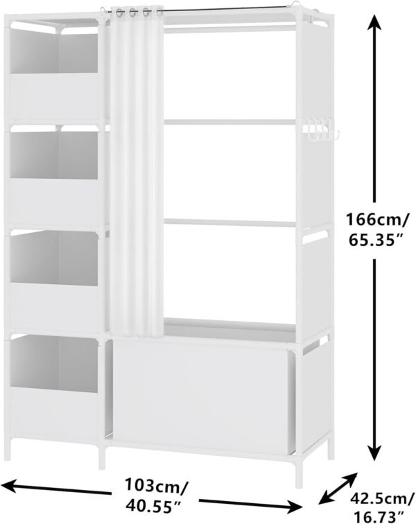 Portable Closet，Free Standing Wardrobe Closet with Hanging Rod and Curtain，Clothes Storage Organizer, for Cloakroom, Bedroom，40.55 x 16.73 x 65.35Inches，White