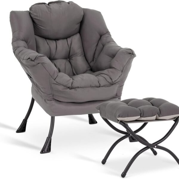 Lazy  with Ottoman,   Leisure Upholstered Lazy Sofa Arm, Contemporary Lounge Reading  with Armrests and a Side Pocket for Living Room, Bedroom & Small Space, Dark Grey