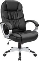 Office Chair High Back Computer Desk Chair,  Leather Adjustable Height Modern Executive Swivel Task Chair with Padded Armrests and Lumbar Support (Black)