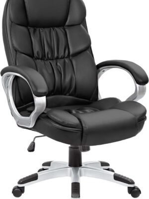 Office Chair High Back Computer Desk Chair,  Leather Adjustable Height Modern Executive Swivel Task Chair with Padded Armrests and Lumbar Support (Black)