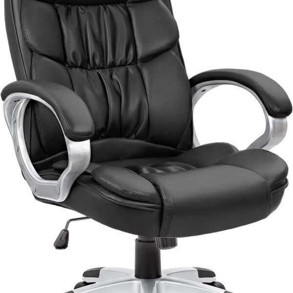 Office Chair High Back Computer Desk Chair,  Leather Adjustable Height Modern Executive Swivel Task Chair with Padded Armrests and Lumbar Support (Black)