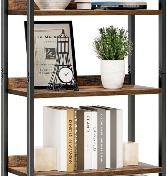 Bookshelf, 5 Tier Bookshelves, Home Office Bookcase Shelf Storage Organizer, Free Standing Storage Shelving Unit for Bedroom, Living Room and Home Office, Vintage