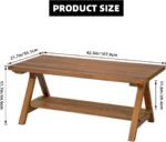 Farmhouse Coffee Table for Living Room, 2-Tier Solid Wood Coffee Table, Rustic Rectangular Coffee Table with Storage Open Shelf, Natural