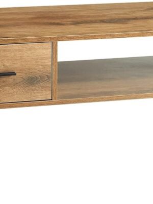 Coffee Table, Mid Century Modern Style Cocktail Table TV Stand with Drawer, Open Storage Shelf, Stable Floor-Anti-Scratching Pine Leg for Home, Office, Living Room