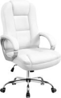Office Chair Computer Desk Chair Gaming - Ergonomic High Back Cushion Lumbar Support with Wheels Comfortable White Leather Racing Seat Adjustable Swivel Rolling Home Executive