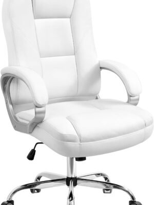 Office Chair Computer Desk Chair Gaming - Ergonomic High Back Cushion Lumbar Support with Wheels Comfortable White Leather Racing Seat Adjustable Swivel Rolling Home Executive