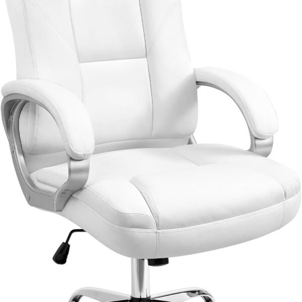 Office Chair Computer Desk Chair Gaming - Ergonomic High Back Cushion Lumbar Support with Wheels Comfortable White Leather Racing Seat Adjustable Swivel Rolling Home Executive