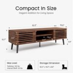 Mid Century Modern TV Stand, 52" Slatted TV Console with Sliding Doors and Storage for TVs Up to 60 Inches, Small Entertainment Center Media Console Cabinet for Living Room - Walnut Brown