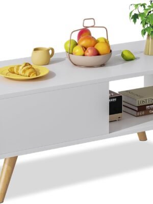 Wood Coffee Table,Large Middle Center Table for Living Room, White Aesthetic Coffee Table with Storage, Modern Tea Dining Table for Home Small Space,39.4 * 19.7 * 18.5 in,White