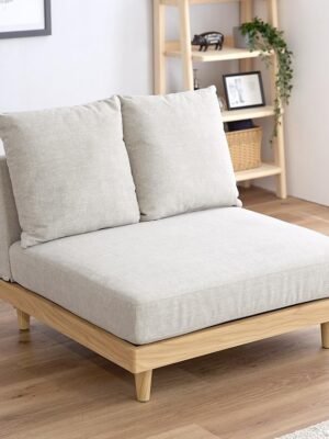 Floor Sofa, Scandinavian Style, Low Sofa, Single Seat, Natural Wood Frame, Armless Sofa, 1-Piece Sofa, Stylish, Single Person Use, Compact, Greige