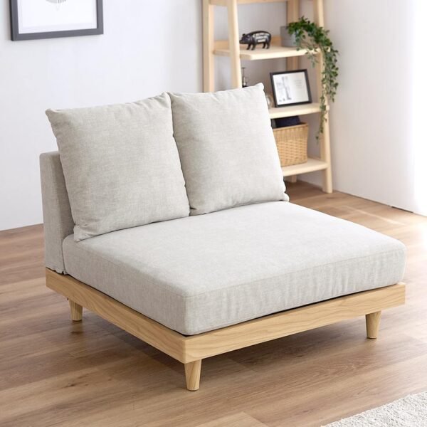 Floor Sofa, Scandinavian Style, Low Sofa, Single Seat, Natural Wood Frame, Armless Sofa, 1-Piece Sofa, Stylish, Single Person Use, Compact, Greige