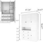 3-Door Armoire Wardrobe Closet: Wood 3 Drawers White Closet Cabinet for Large Capacity, Tall Cabinet Closet with Hanging Rod and Storage for Bedroom
