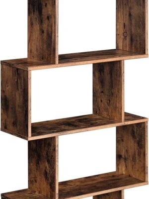 Bookcase, 5-Tier Bookshelf, Display Shelf and Room Divider, Freestanding Decorative Storage Shelving, Rustic Brown , 27.6”L x 9.4”W x 62.6”H (70 x 24 x 159 cm)