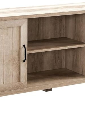 Classic Grooved Door TV Stand for TVs up to 65 Inches, 58 Inch, White Oak