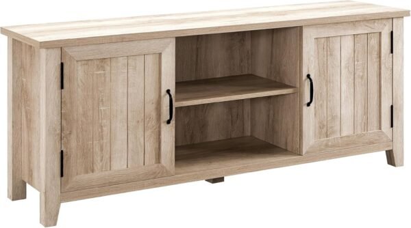 Classic Grooved Door TV Stand for TVs up to 65 Inches, 58 Inch, White Oak