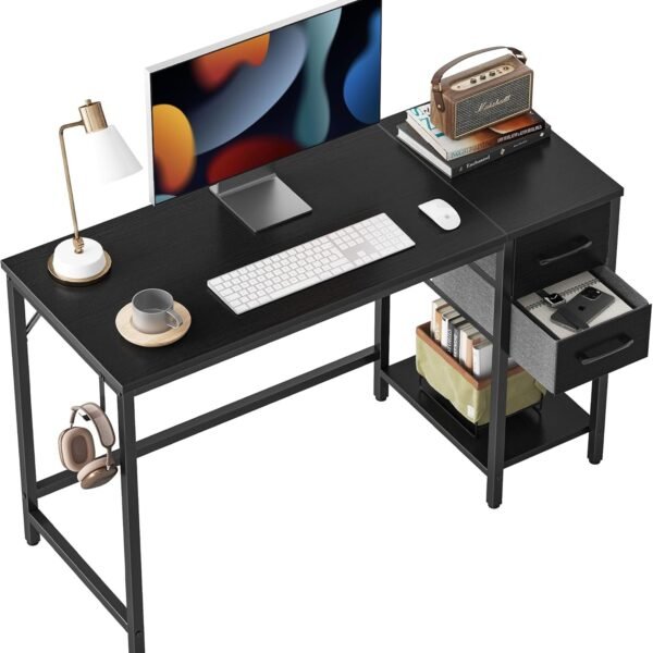 Computer Desk with 2 Drawers, 40 Inch Small Home Office Desk Study Writing Table, Black
