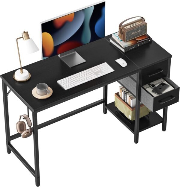 Computer Desk with 2 Drawers, 40 Inch Small Home Office Desk Study Writing Table, Black