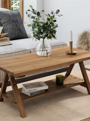 Solid Wood Coffee Table - 42.5” Firwood Farmhouse Rustic Wooden Coffee Tables for Living Room, Solid Firwood Rectangle Coffee Table, Center Table for Living Room, Brown