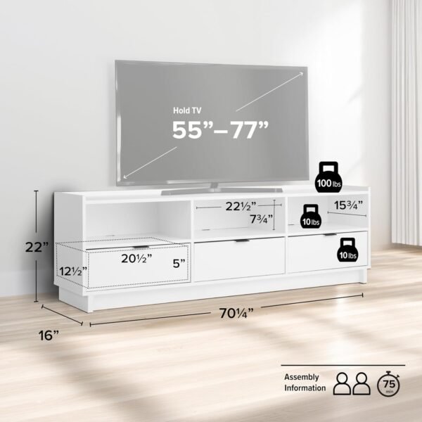TV Stand, White Storage Cabinet with Shelves, Living Room Storage Cabinet 70.25" W x 22" H x 16" D