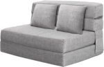 60" Folding Sleeper  Sofa Bed Lazy Couch with 2 Pillows, Queen Size Memory Foam Washable Cover, Light Gray