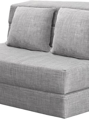 60" Folding Sleeper Sofa Bed Lazy Couch with 2 Pillows, Queen Size Memory Foam Washable Cover, Light Gray