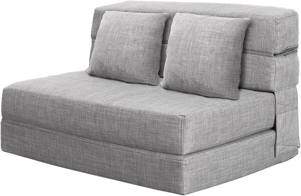 60" Folding Sleeper  Sofa Bed Lazy Couch with 2 Pillows, Queen Size Memory Foam Washable Cover, Light Gray