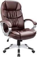 Office Chair High Back Computer Chair Desk Chair, Leather Adjustable Height Modern Executive Swivel Task Chair with Padded Armrests and Lumbar Support (Gray)
