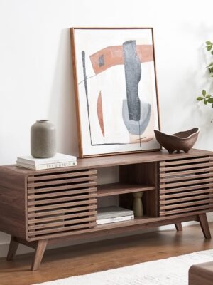 TV Stand, Mid Century Modern TV Stand for 55/60/65 inch TV, Farmhouse TV Stand, Entertainment Center with Storage, TV and Media Consol for Living Room (Walnut, 59" Tall)