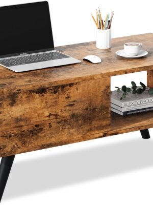 Coffee Tables for Living Room,Middle Table Mid-Century Coffee Table, Wooden Accent Table with Large Open Storage Shelf, Wood Grain Finish,39.4 * 19.7 * 18.5 in,Brown