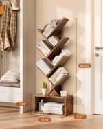 6 Tier Tree Bookshelf with Lights, Book Tree Bookshelf with Storage Organizer, Small Corner Bookcase Floor Standing Book Shelf for Living Room, Bedroom & Home Office, Rustic Brown