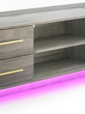 66’’ TV Stand for TVs Up to 75", LED Light Entertainment Center with Power Outlet, 4 Drawers and 2-Tier Open Shelves TV Cabinet, TV Console for Living Room, Bedroom (Slate Gray)