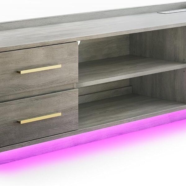 66’’ TV Stand for TVs Up to 75", LED Light Entertainment Center with Power Outlet, 4 Drawers and 2-Tier Open Shelves TV Cabinet, TV Console for Living Room, Bedroom (Slate Gray)