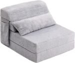 Folding Sofa Bed with Pillow Single Size Mattress&Plush Fabric with Portable Storage Bag,Floor Lounger  Bed for Living Room,Guest Room,Dorm,Apartment,Upstairs Loft,Home Office,White Gray