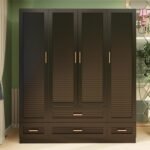 Large Armoire Wardrobe Closet with 4 Drawers, 6 Shelves & Hanging Rod, 4 Louver Doors Wooden Closet Storage Cabinet for Bedroom, Black 70.47”H