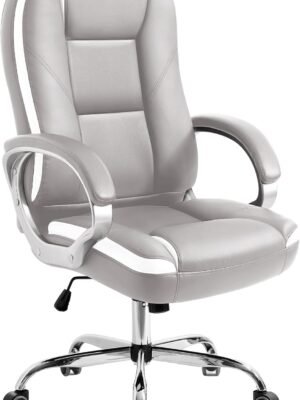 Office Chair Computer Desk Chair Gaming - Ergonomic High Back Cushion Lumbar Support with Wheels Comfortable Grey Leather Racing Seat Adjustable Swivel Rolling Home Executive