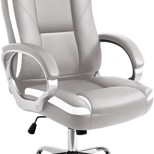 Office Chair Computer Desk Chair Gaming - Ergonomic High Back Cushion Lumbar Support with Wheels Comfortable Grey Leather Racing Seat Adjustable Swivel Rolling Home Executive