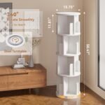 Rotating Bookshelf, 360 Display 4 Tier, Small Corner Bookshelf for Small Space, Floor Standing Bookcase Storage Rack, Wood Narrow Book Shelf Organizer for Bedroom, Living Room, White