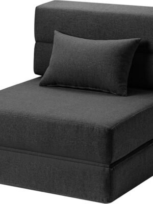 Folding Sofa Bed with Pillow- Convertible Floor Couch & Sleeping Mattress, Foldable Memory Foam Sleeper for Living Room/Dorm/Guest Room/Home Office/Apartment/Loft, Single26, Dark Gray