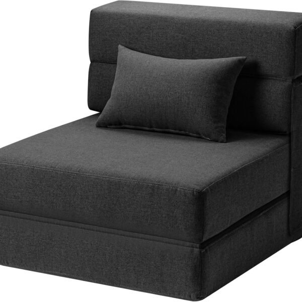 Folding Sofa Bed with Pillow- Convertible  Floor Couch & Sleeping Mattress, Foldable Memory Foam Sleeper for Living Room/Dorm/Guest Room/Home Office/Apartment/Loft, Single26, Dark Gray