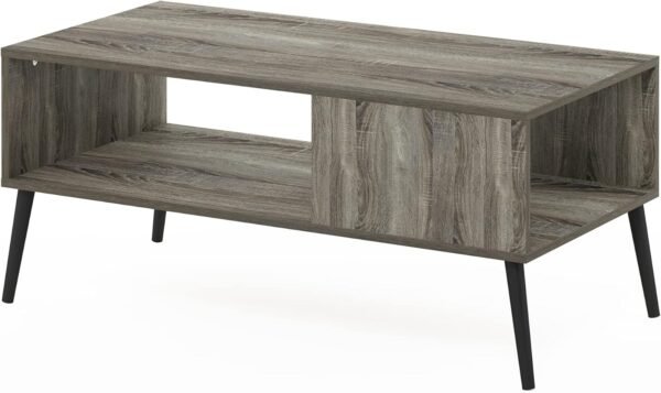 Mid Century Style Coffee Table with Wood Legs, French Oak Grey Large Non-Lift Top